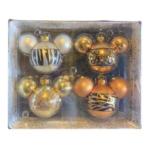 Disney Parks Mickey Mouse Icon Animal Print Glass Ornament Set